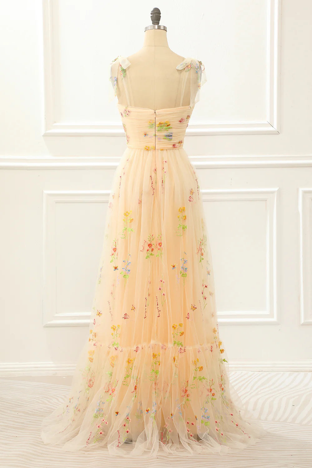 A Line Tulle Champagne Prom Dress With Embroidery