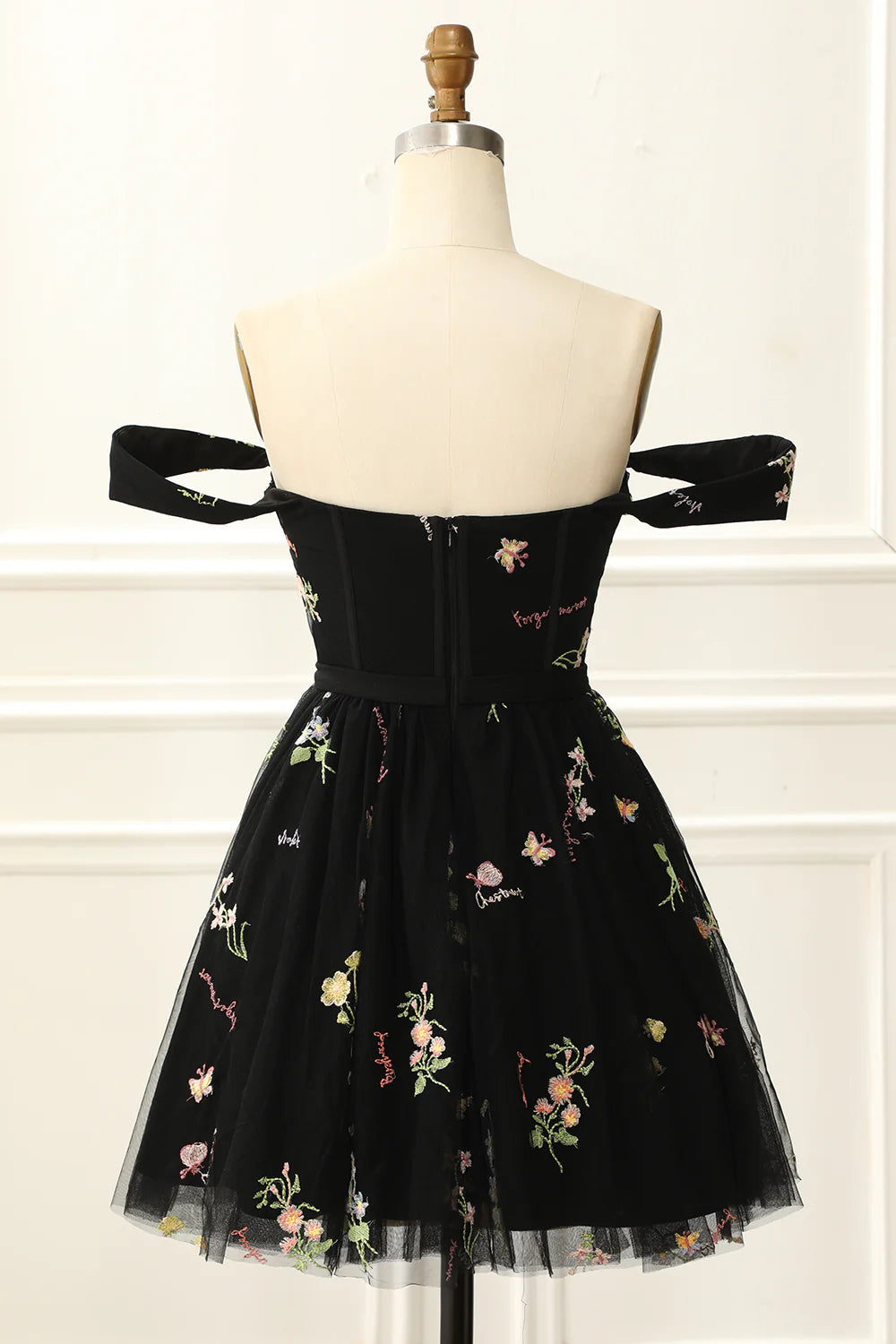 Black Off The Shoulder Cute Homecoming Dress With Embroidery