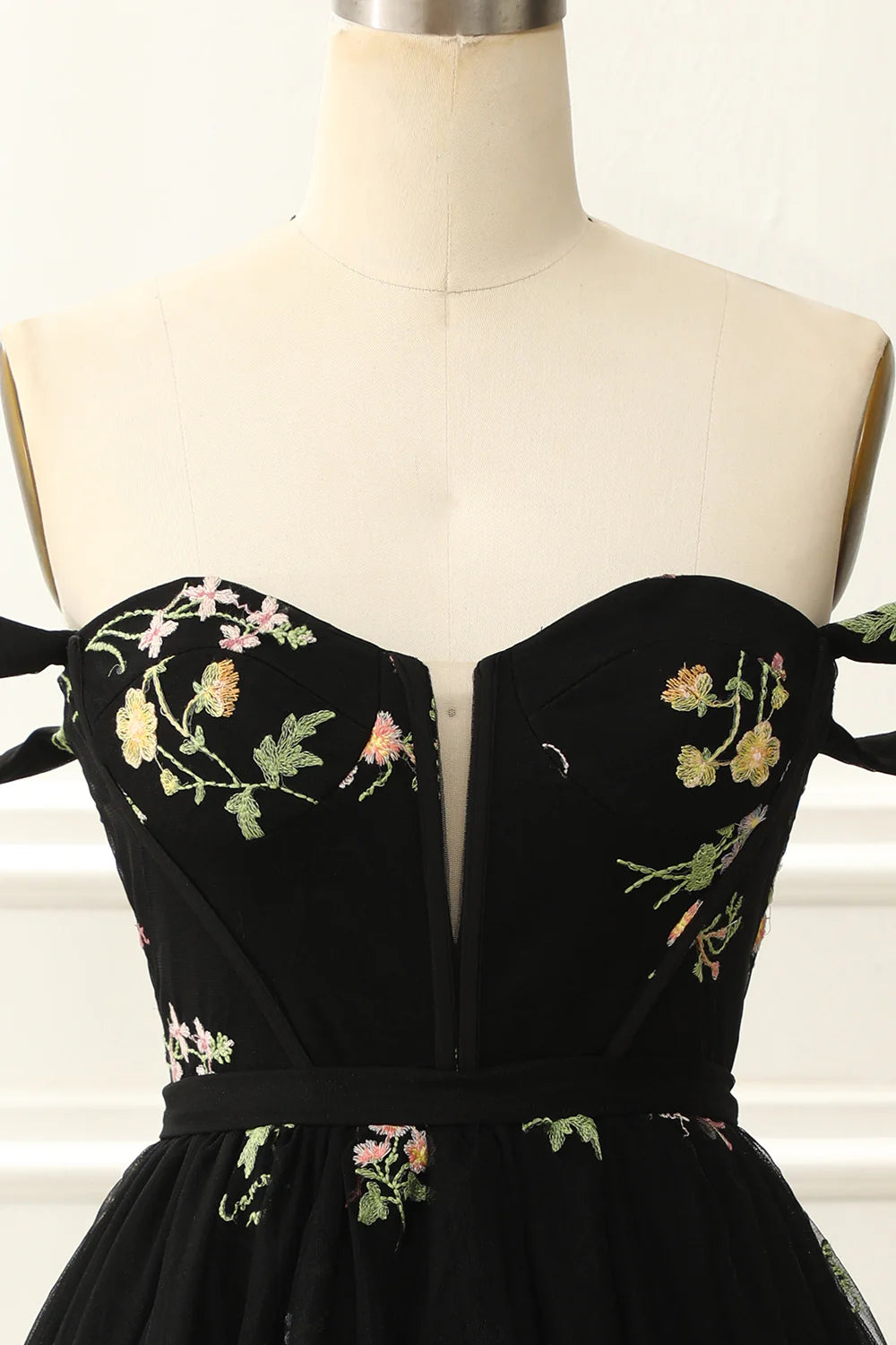 Black Off The Shoulder Cute Homecoming Dress With Embroidery