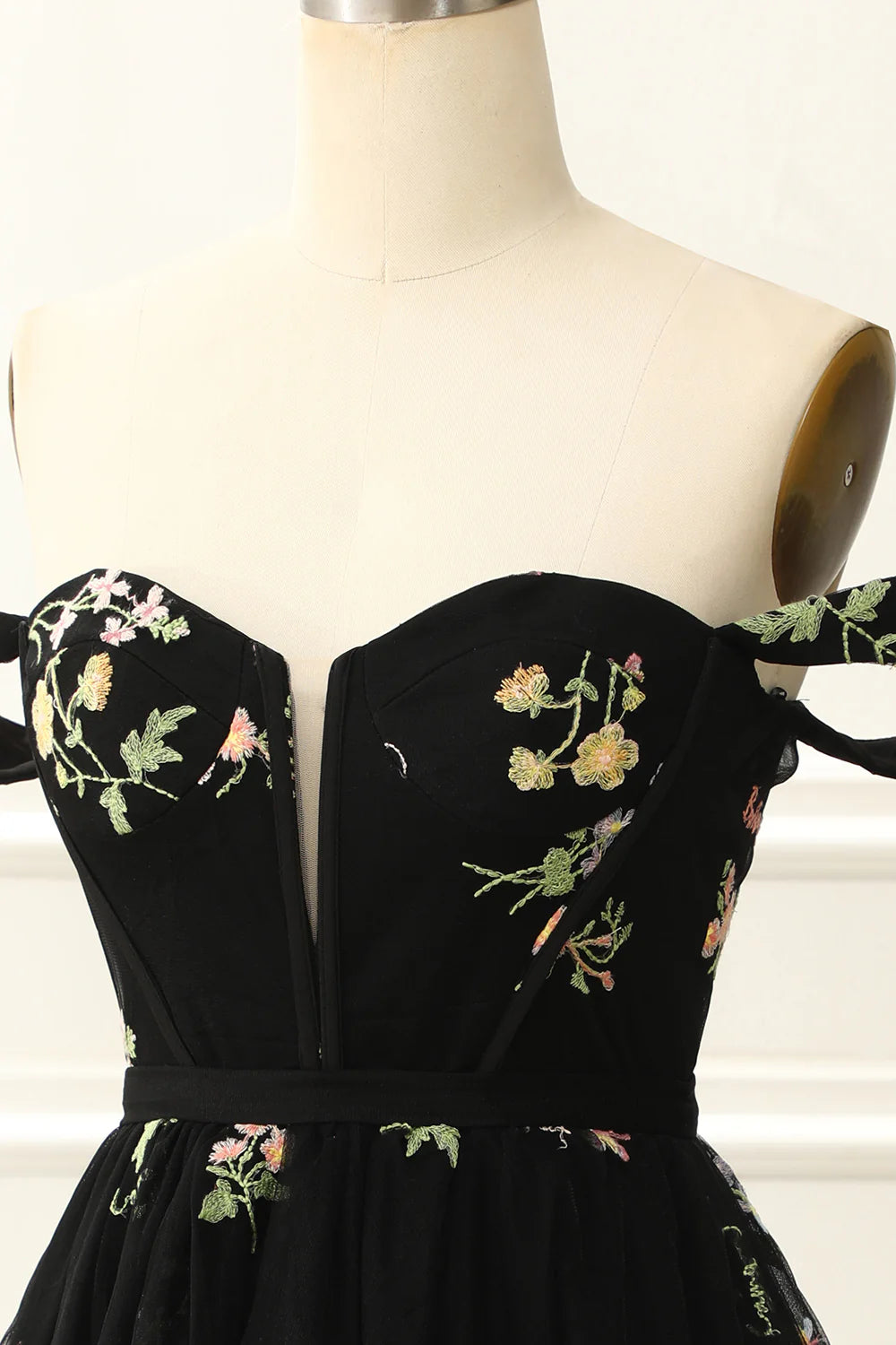 Black Off The Shoulder Cute Homecoming Dress With Embroidery