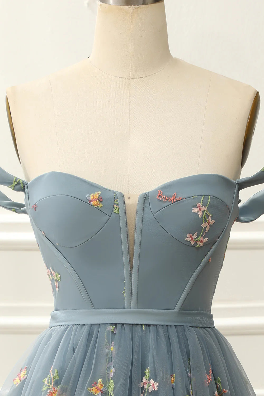 Blue Off The Shoulder Cute Homecoming Dress With Embroidery