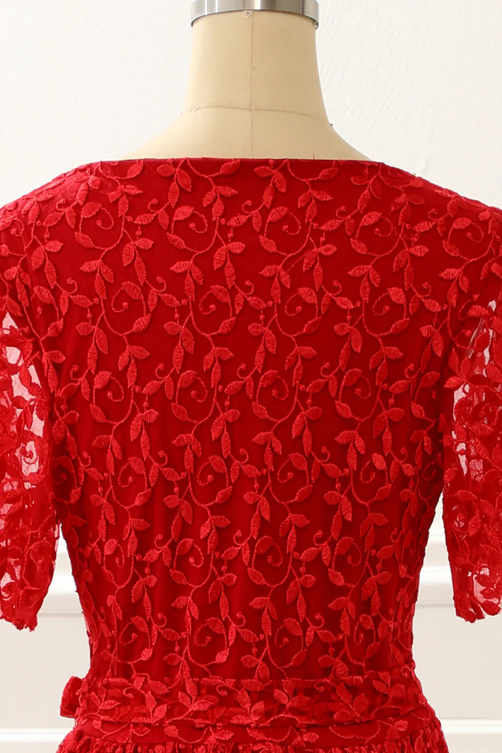 V-Neck Lace Red Prom Dress With Slit