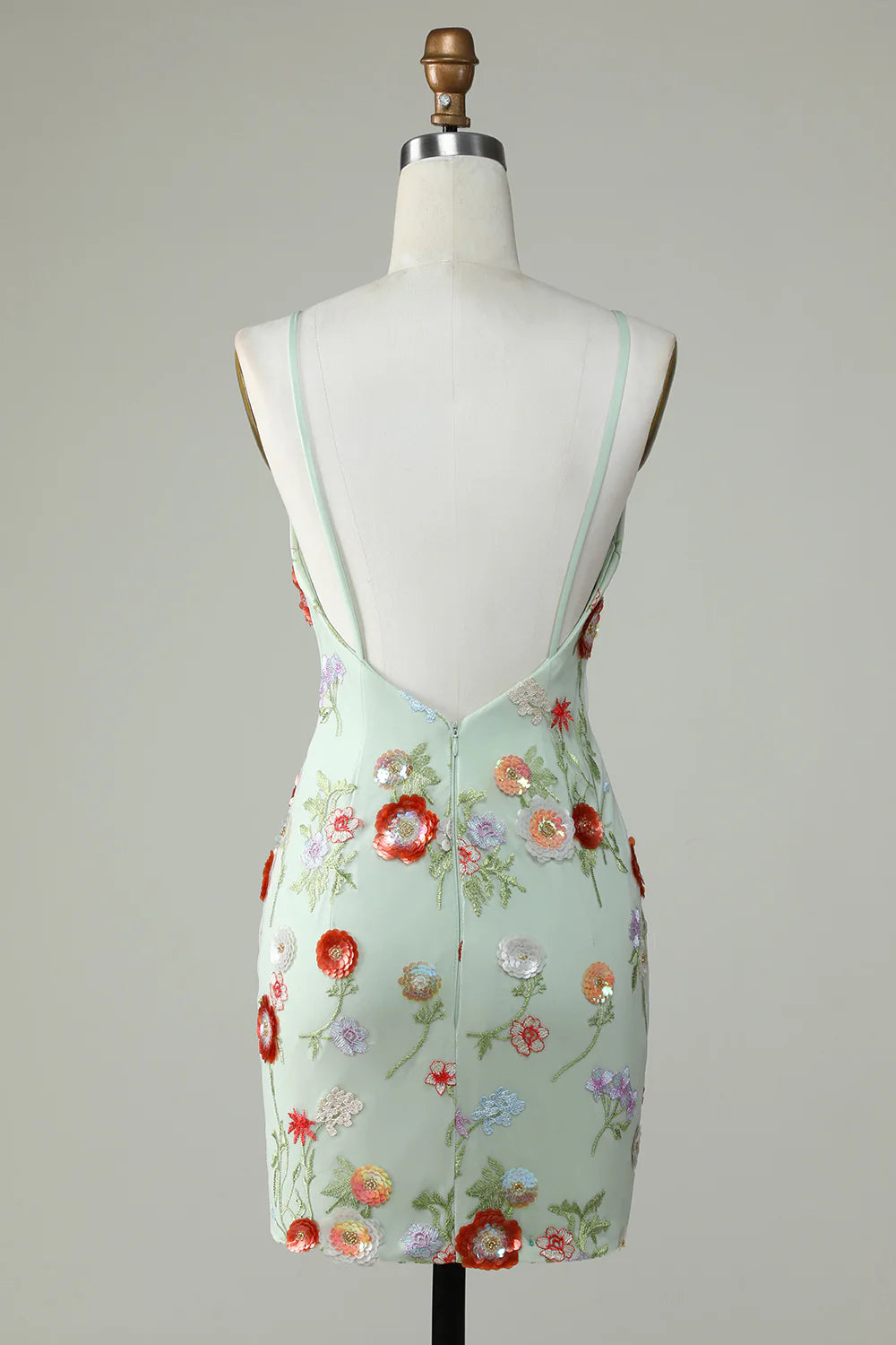 Olive Spaghetti Straps Tight Homecoming Dress With Embroidery