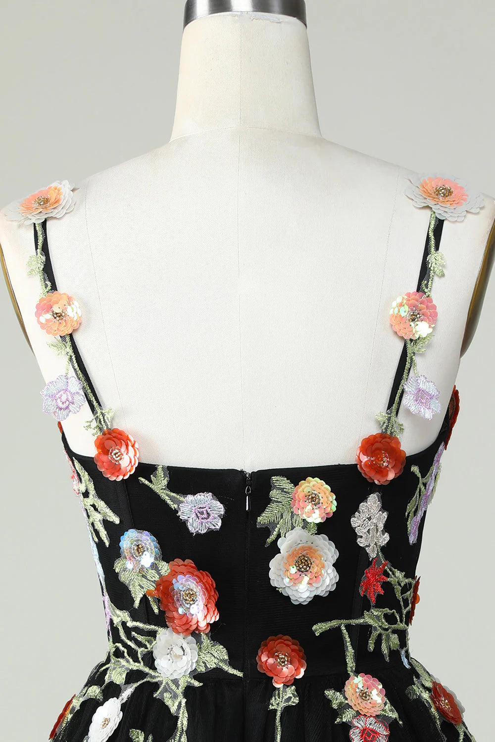 A Line Tulle Sparkly Black Homecoming Dress With Flower