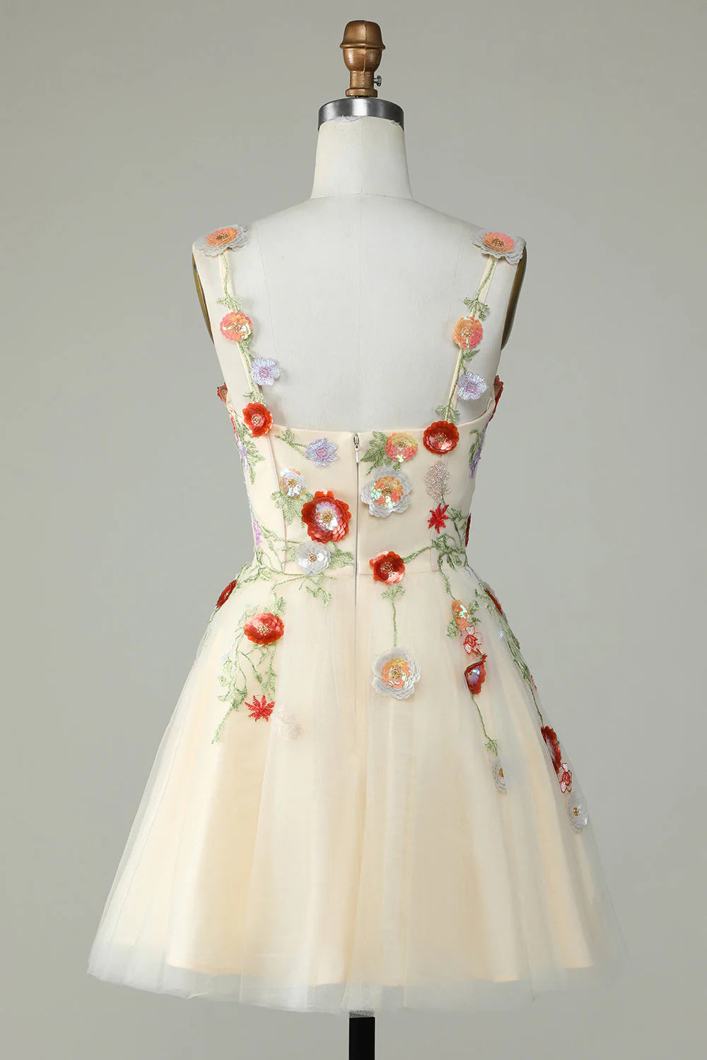 A Line Tulle Sparkly Champagne Homecoming Dress With Flower