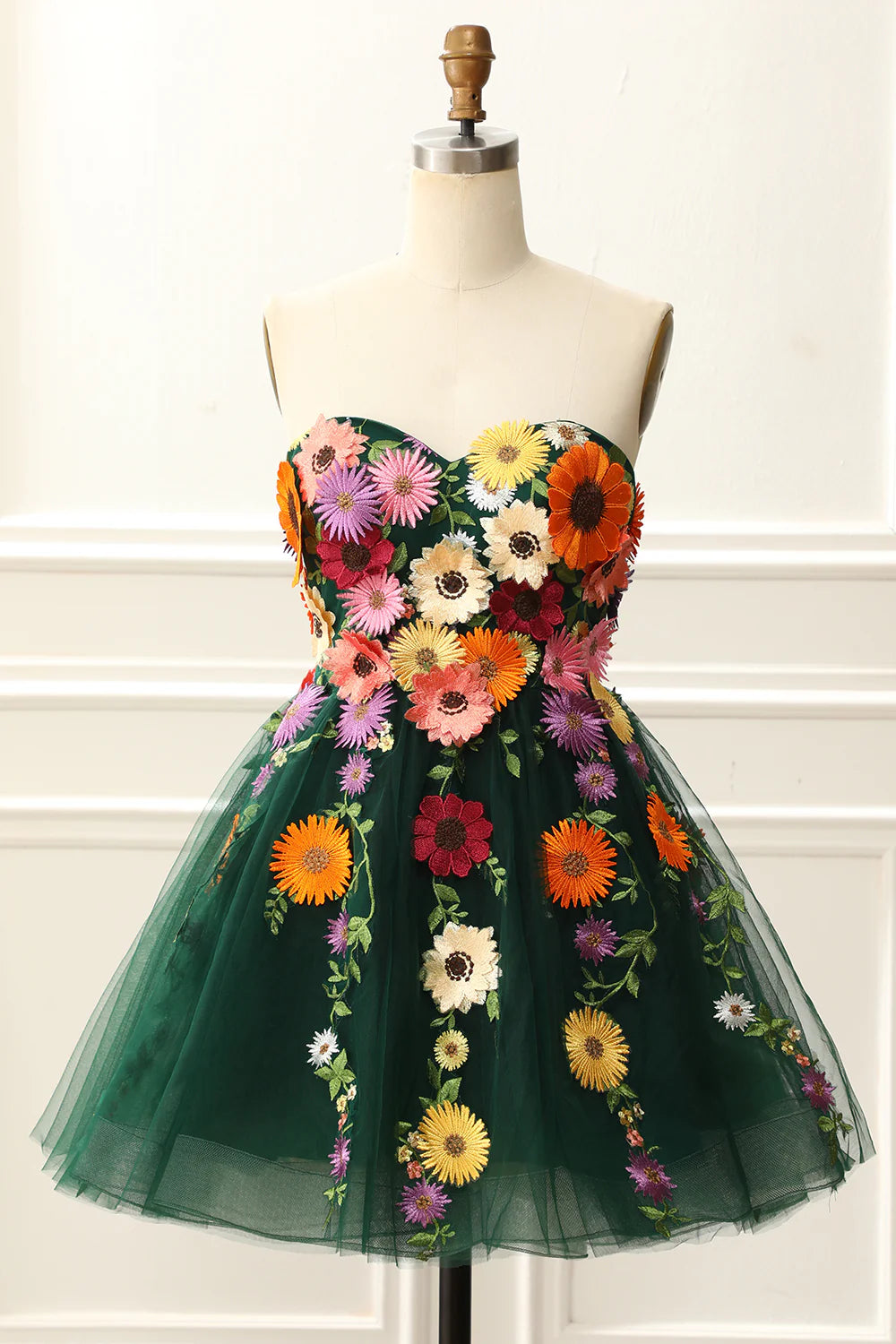 Strapless Homecoming Dress With 3D Flowers