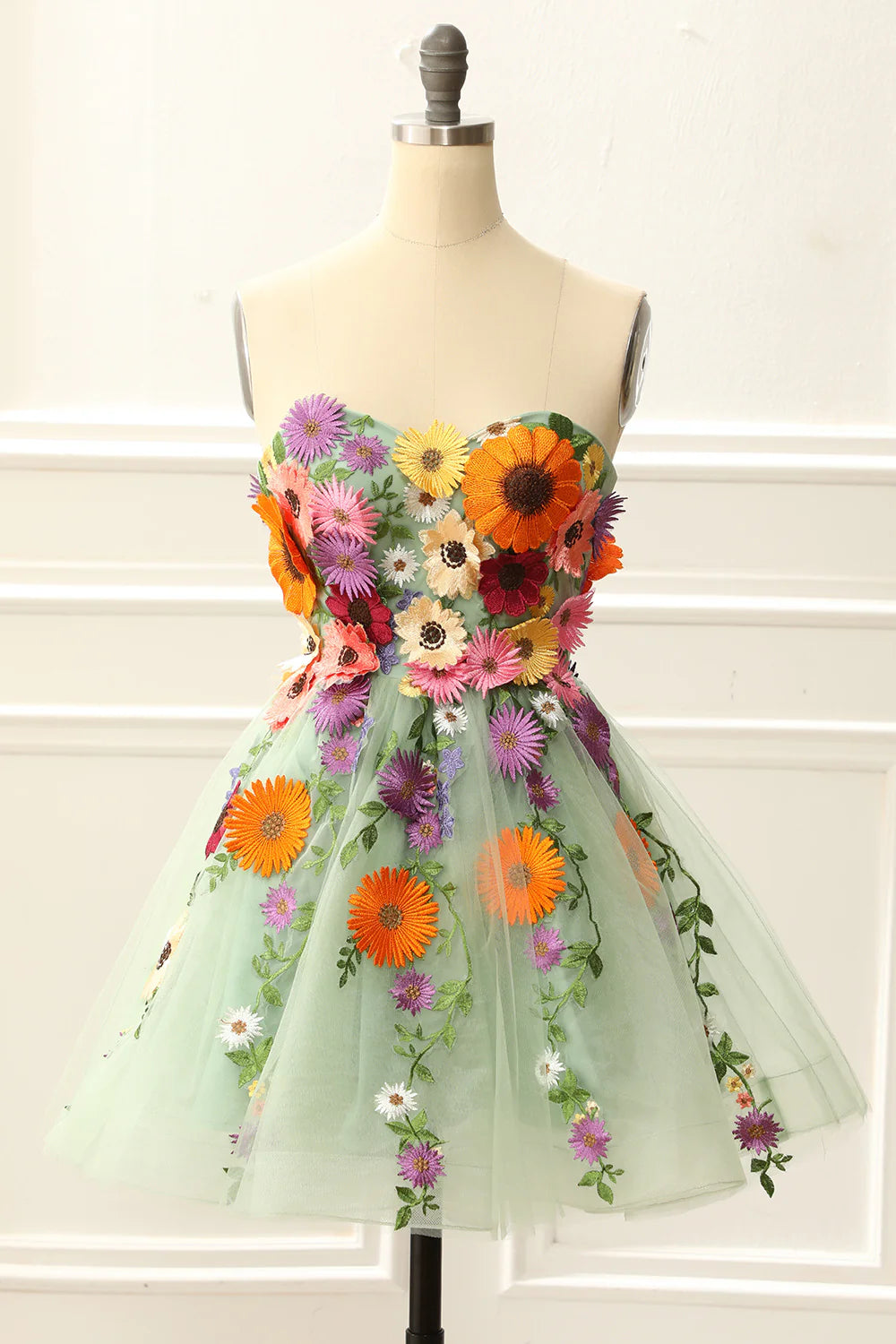 Strapless Homecoming Dress With 3D Flowers