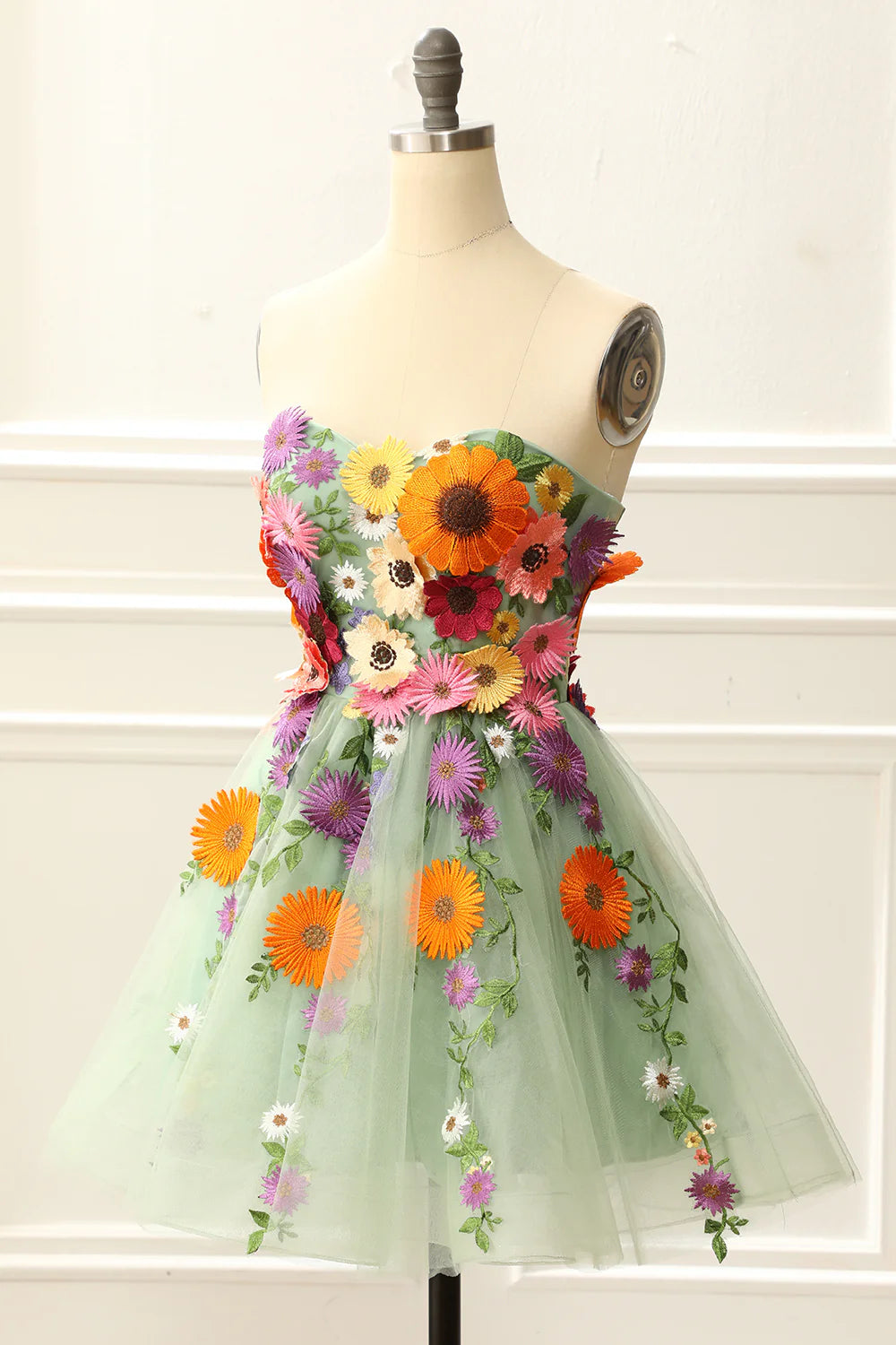 Strapless Homecoming Dress With 3D Flowers