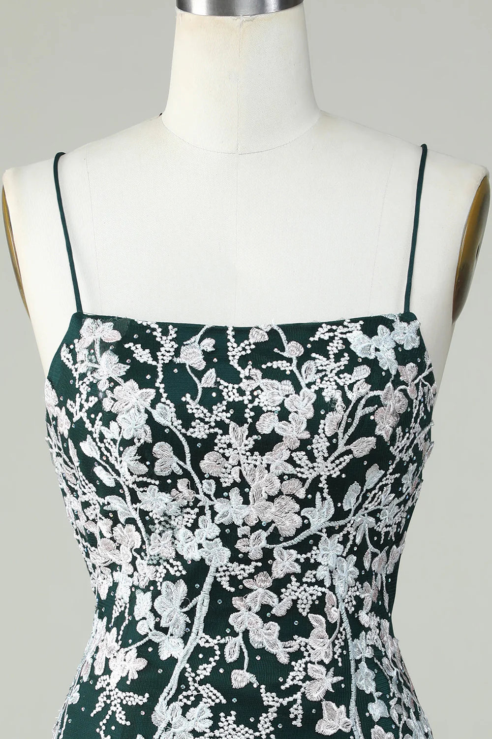 Spaghetti Straps Tight Dark Green Homecoming Dress With Appliques