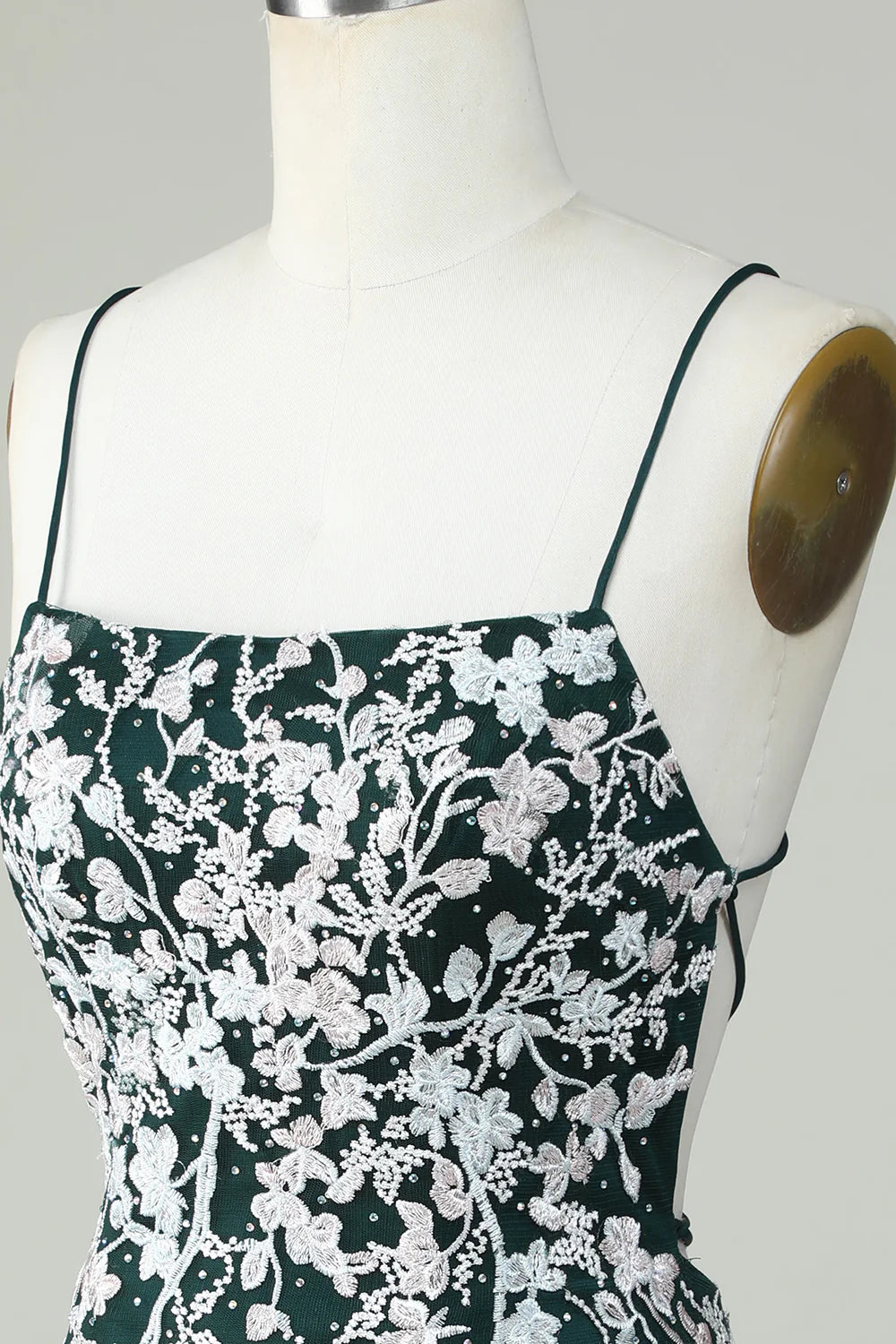 Spaghetti Straps Tight Dark Green Homecoming Dress With Appliques