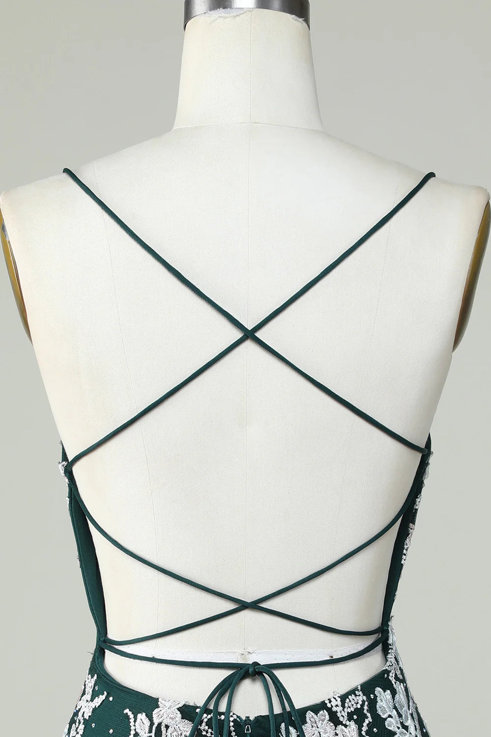Spaghetti Straps Tight Dark Green Homecoming Dress With Appliques