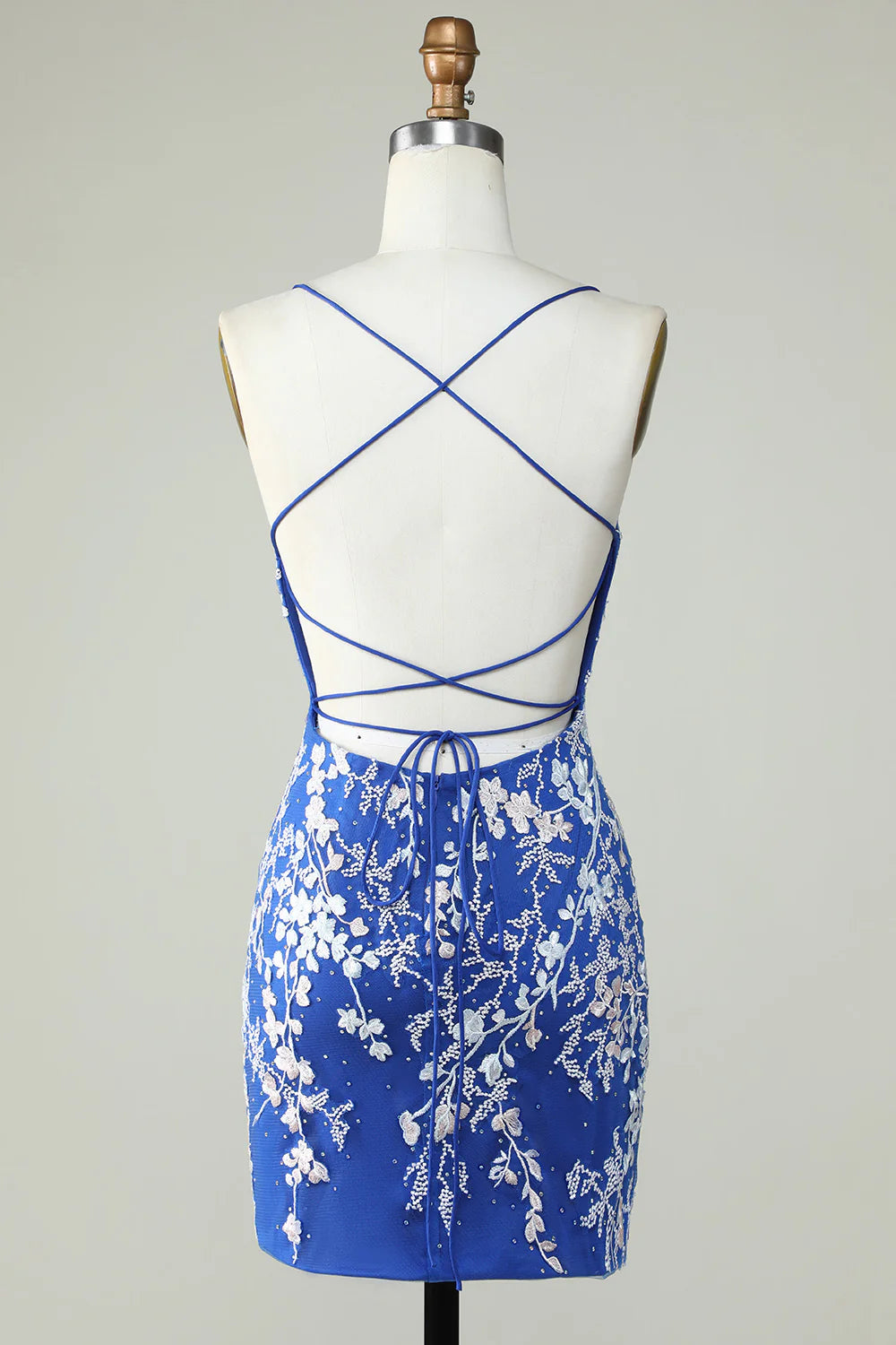 Spaghetti Straps Tight Royal Blue Homecoming Dress With Appliques