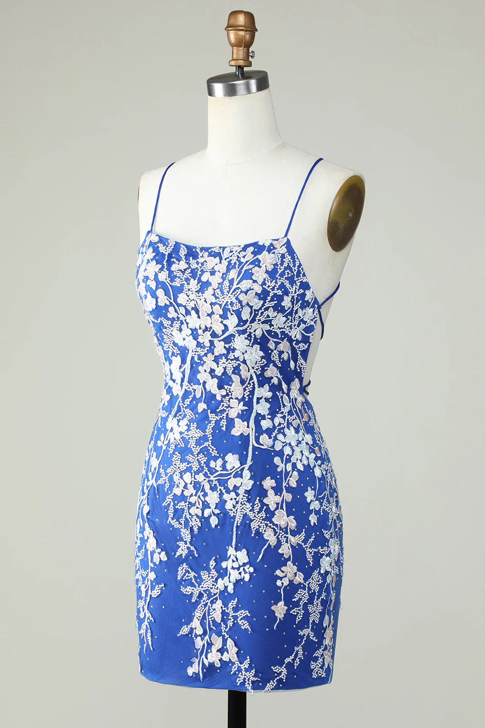 Spaghetti Straps Tight Royal Blue Homecoming Dress With Appliques