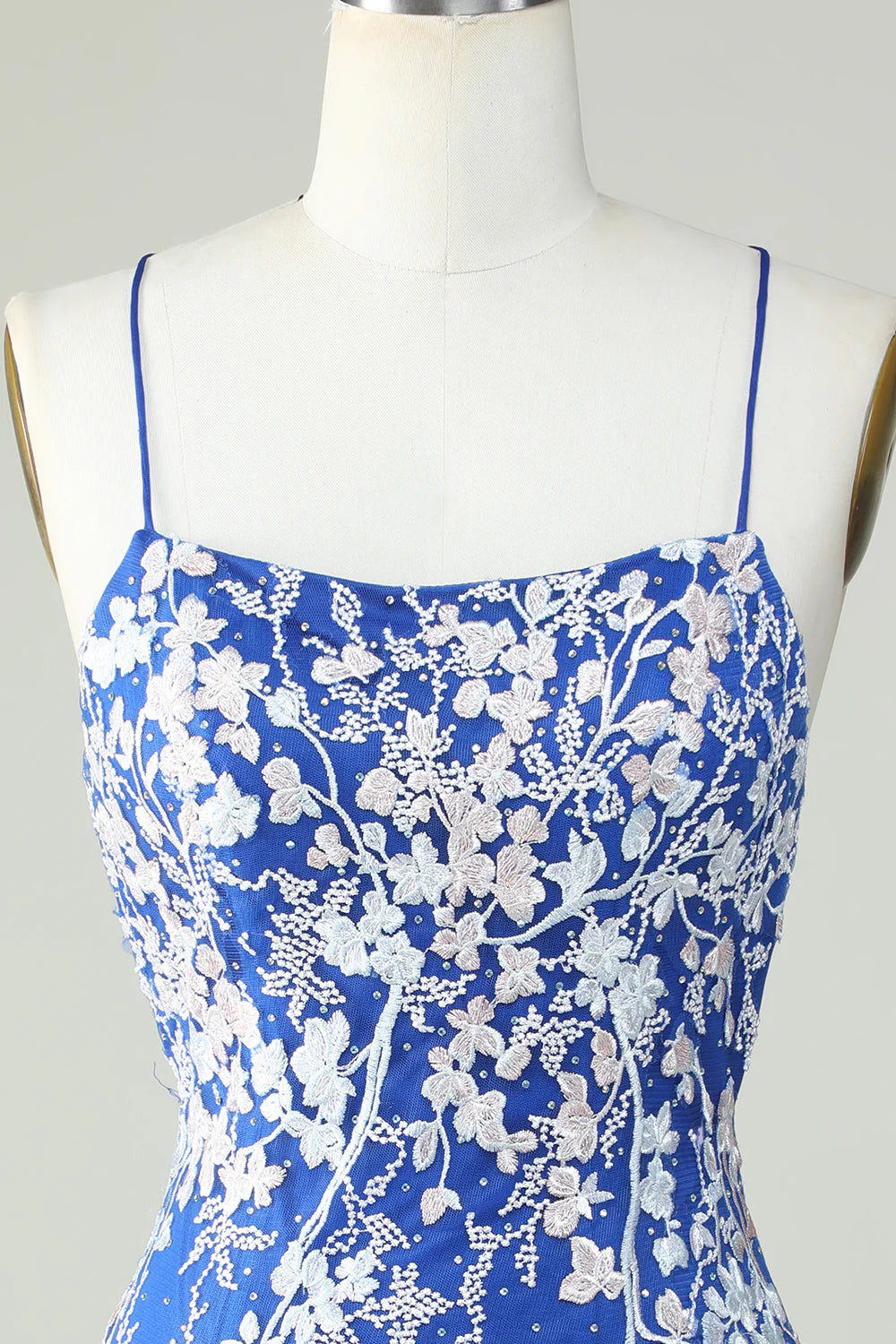 Spaghetti Straps Tight Royal Blue Homecoming Dress With Appliques