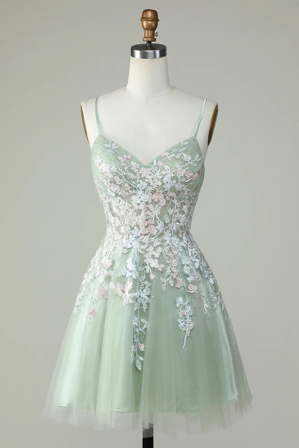 A Line Cute Corset Green Homecoming Dress With Appliques