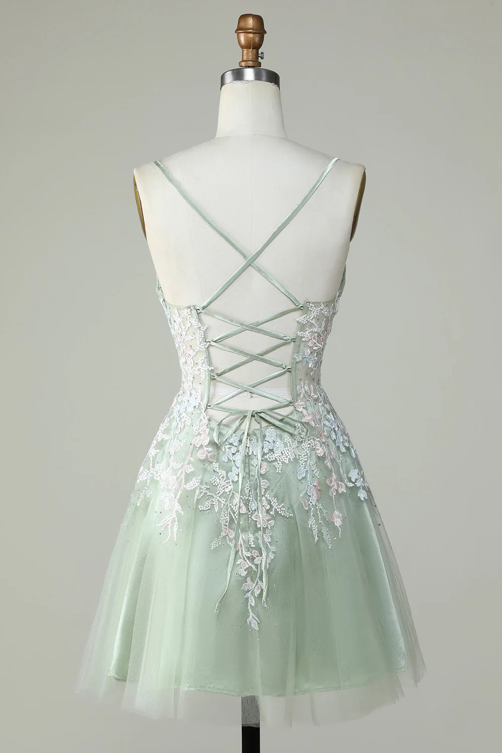 A Line Cute Corset Green Homecoming Dress With Appliques