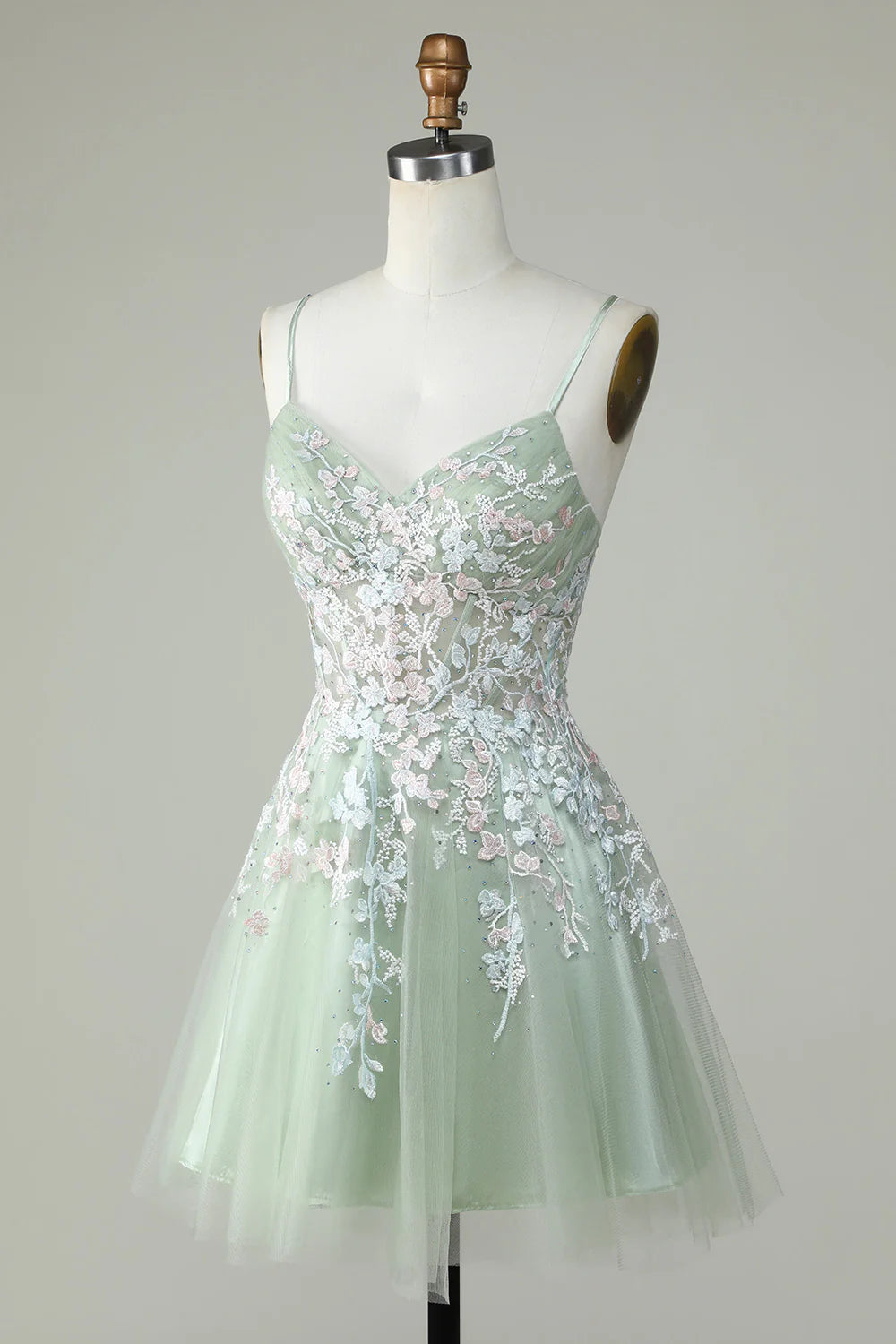 A Line Cute Corset Green Homecoming Dress With Appliques