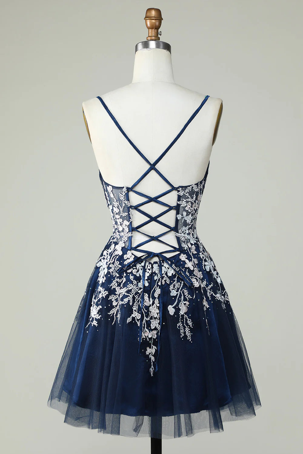 A Line Cute Corset Navy Homecoming Dress With Appliques