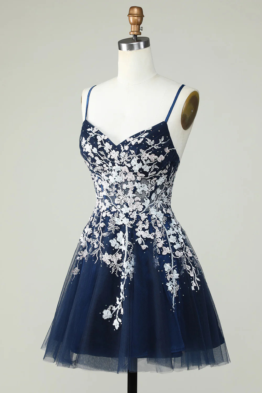 A Line Cute Corset Navy Homecoming Dress With Appliques