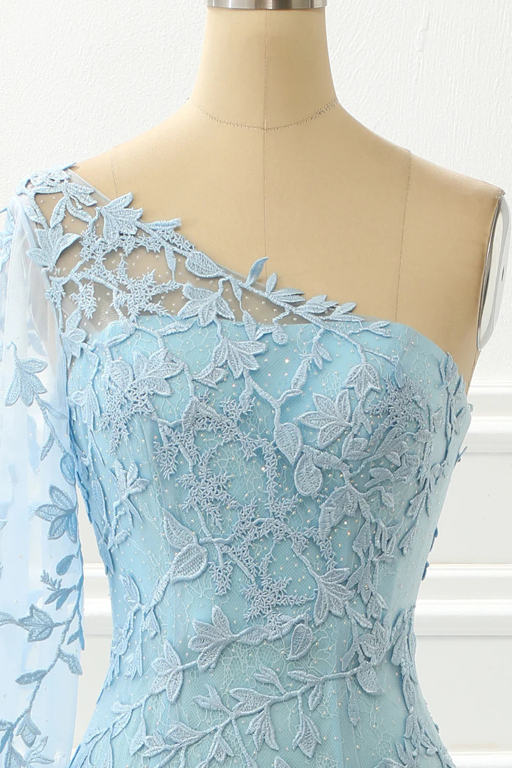 Sky Blue One Shoulder Mermaid Prom Dress With Appliques
