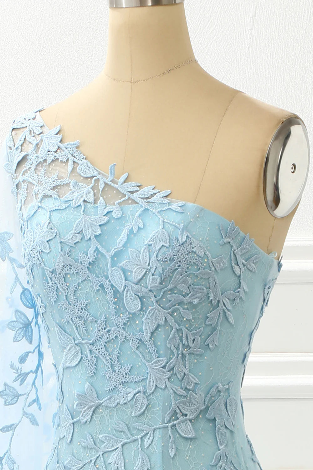 Sky Blue One Shoulder Mermaid Prom Dress With Appliques