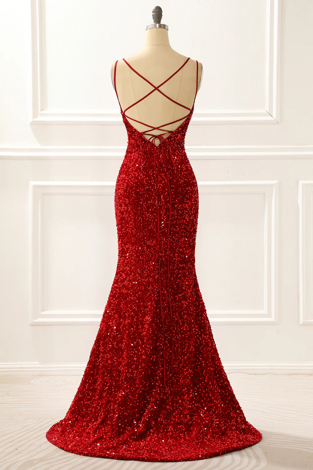 Red Mermaid Sparkly Prom Dress With Fringes