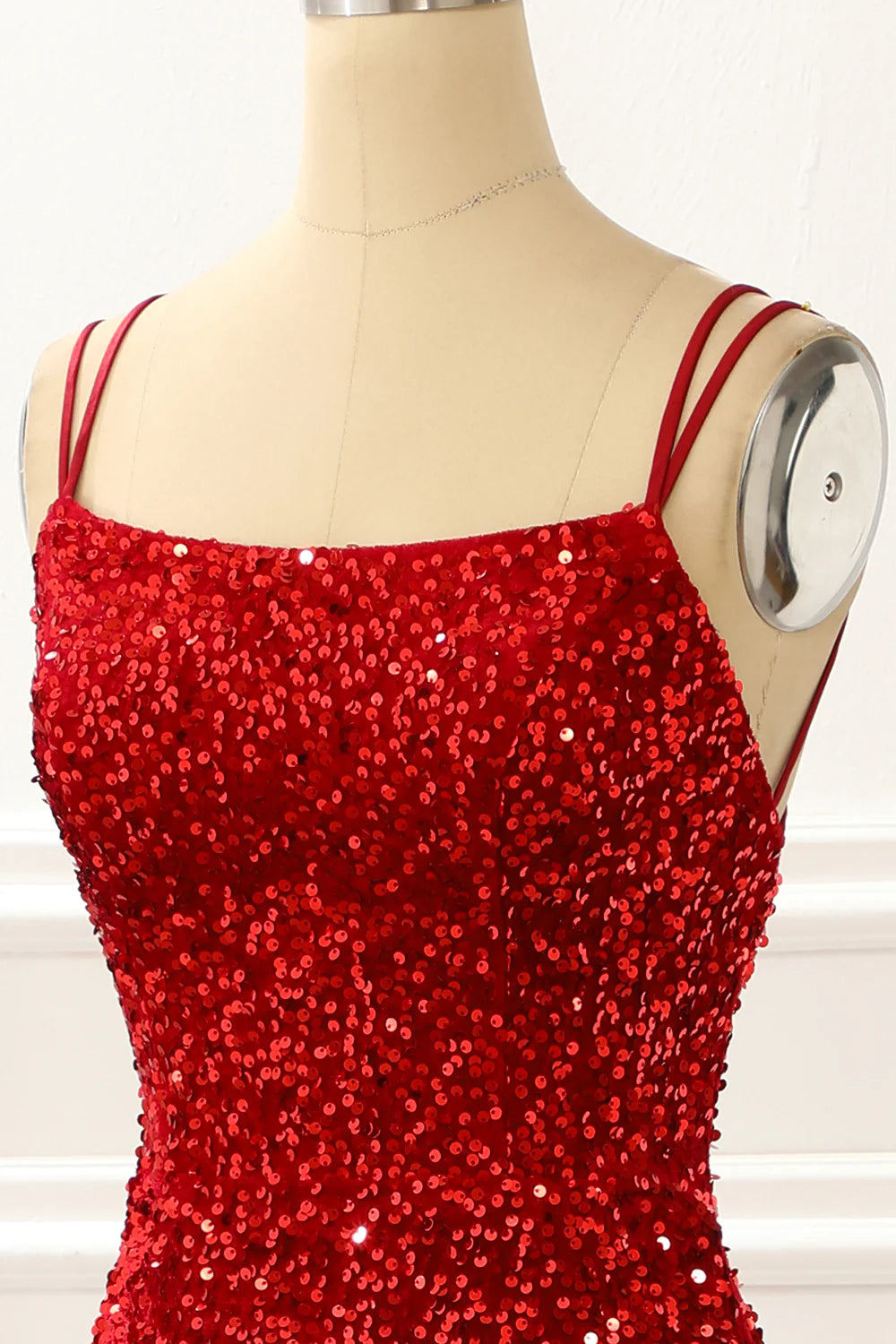 Red Mermaid Sparkly Prom Dress With Fringes