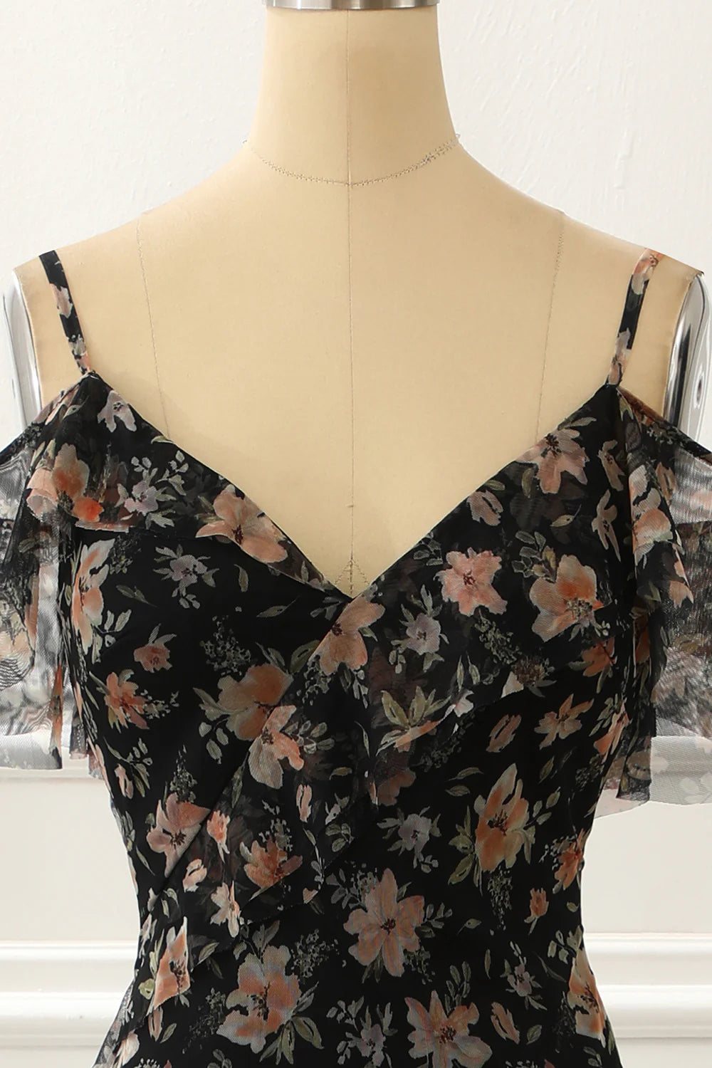 Black Off The Shoulder A Line Prom Dress With Floral