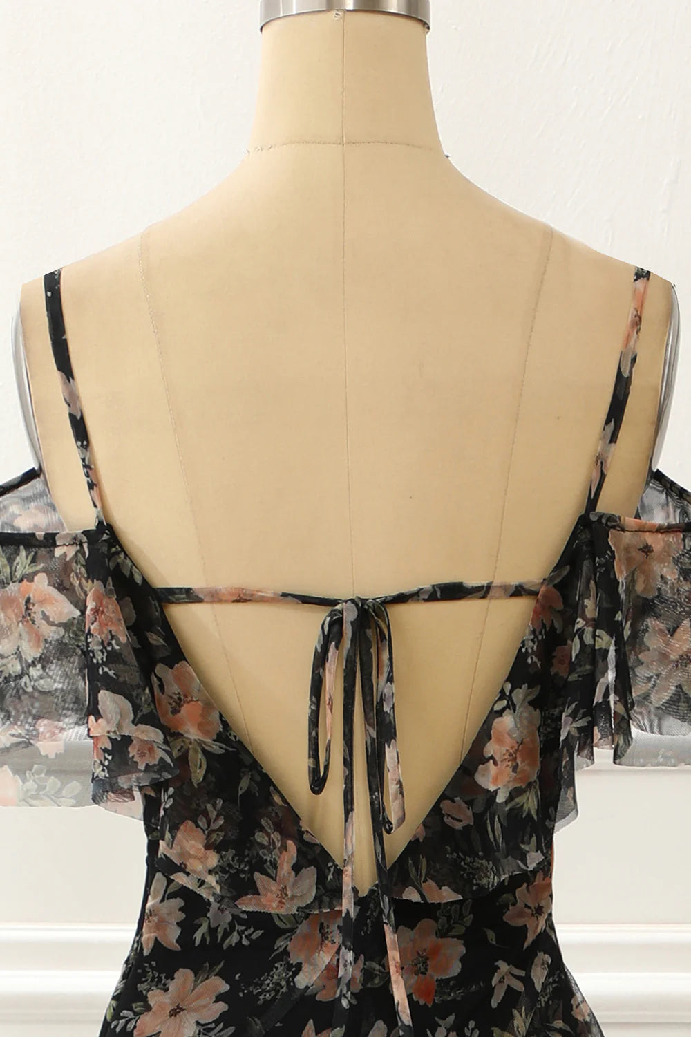 Black Off The Shoulder A Line Prom Dress With Floral