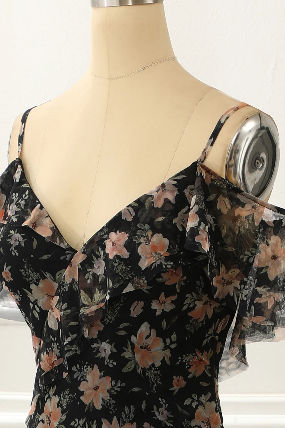 Black Off The Shoulder A Line Prom Dress With Floral