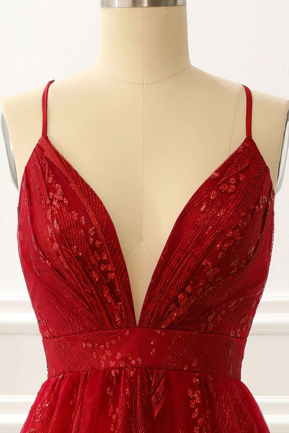 Burgundy Spaghetti Straps A Line Princess Prom Dress