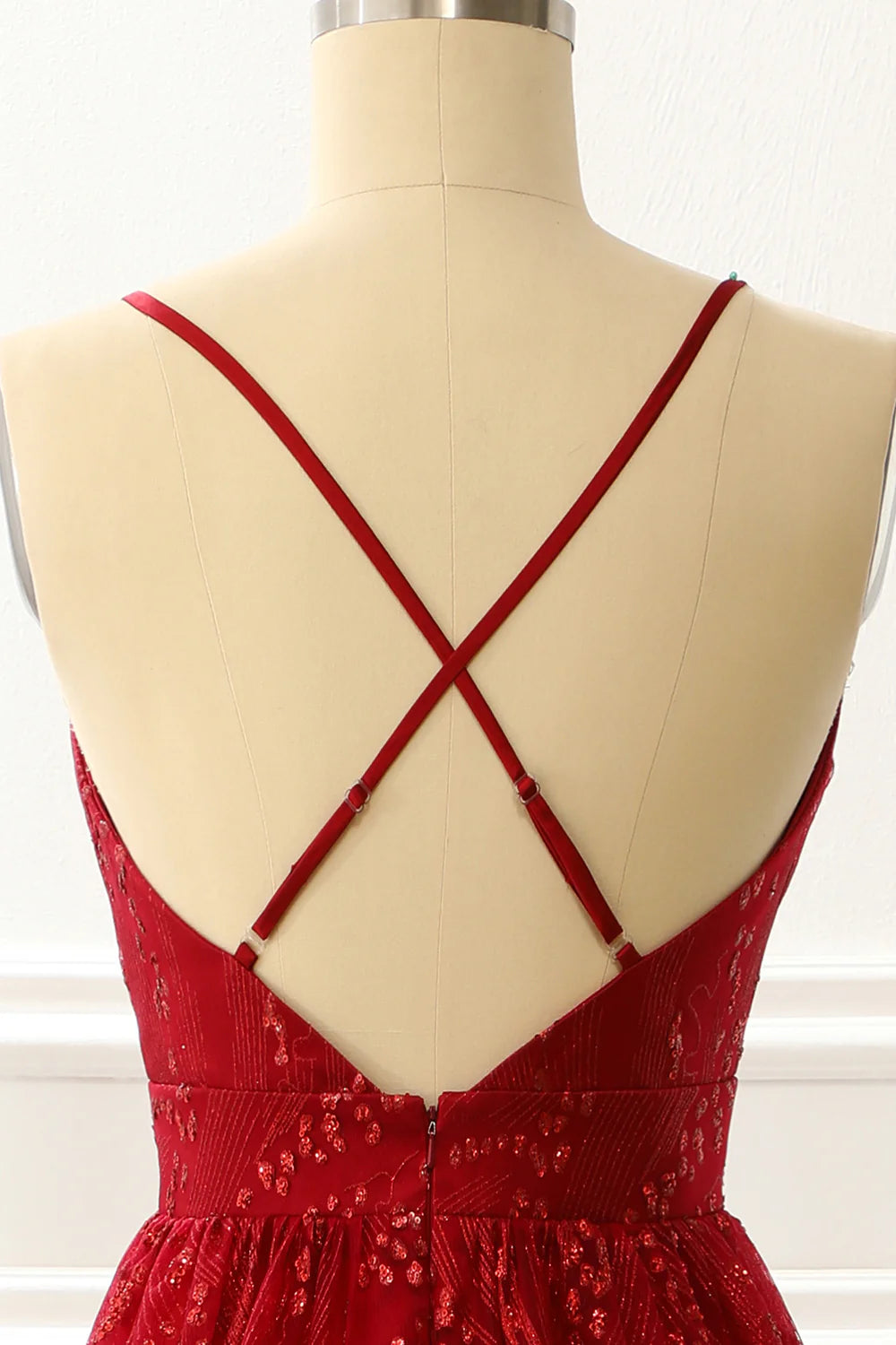 Burgundy Spaghetti Straps A Line Princess Prom Dress