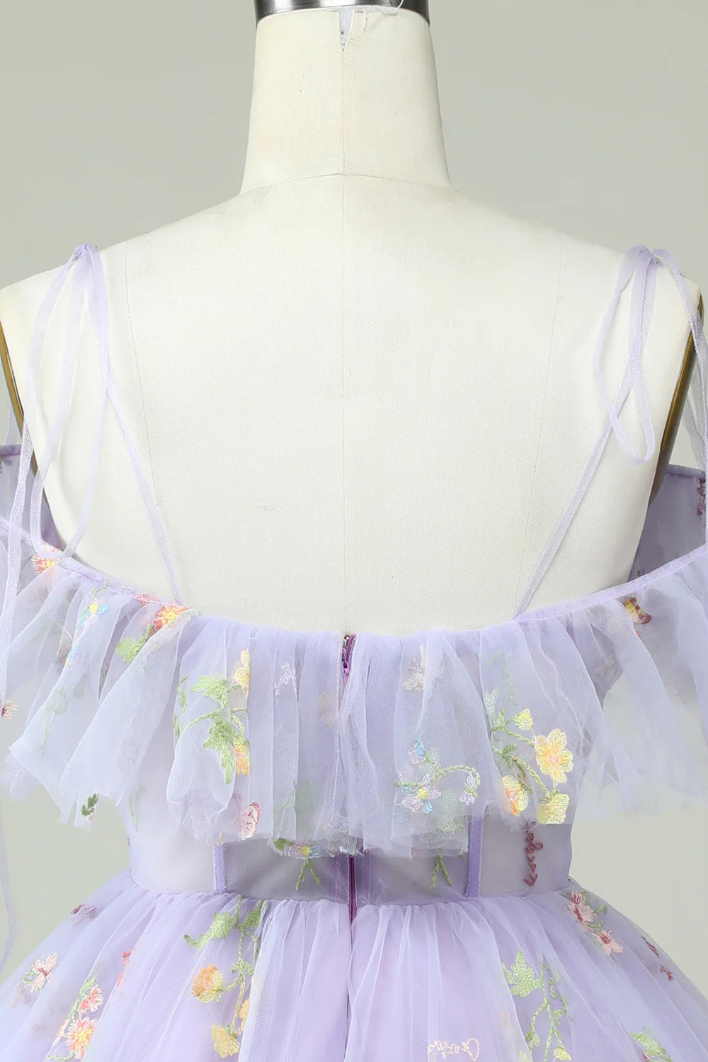 Lavender Off The Shoulder Embroidery Homecoming Dress With Ruffles
