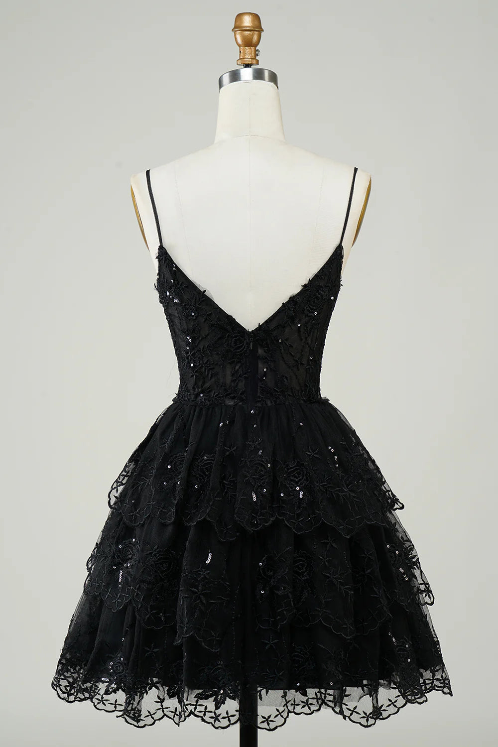 Sparkly Spaghetti Straps Sequins Tiered Homecoming Dress