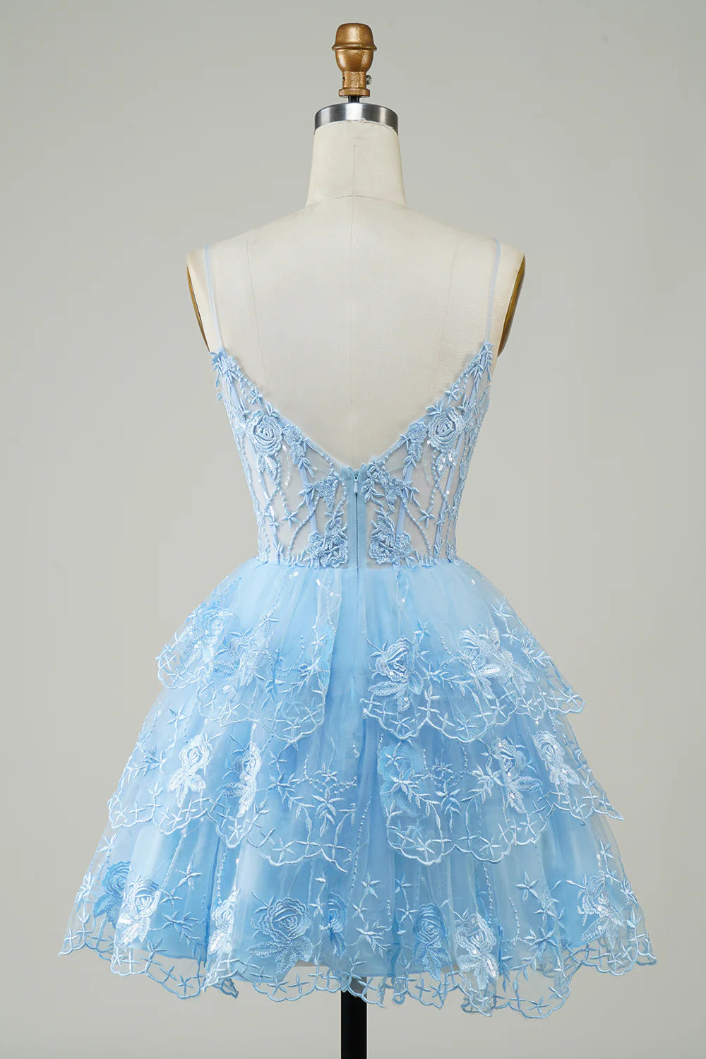 Sparkly Spaghetti Straps Sequins Tiered Homecoming Dress