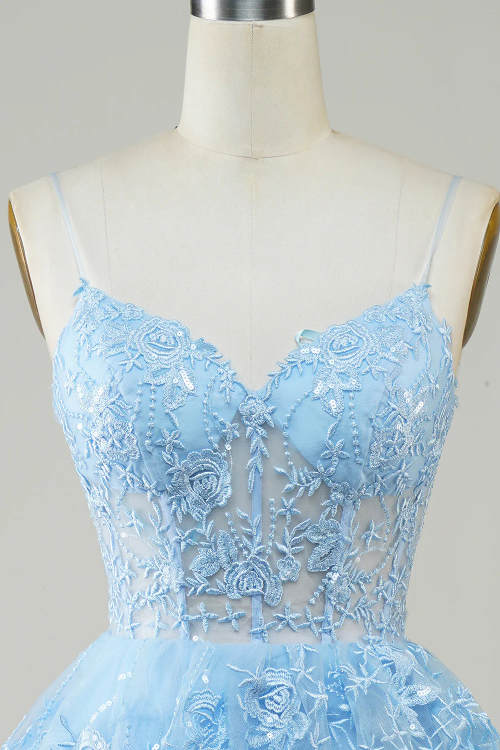 Sparkly Spaghetti Straps Sequins Tiered Homecoming Dress