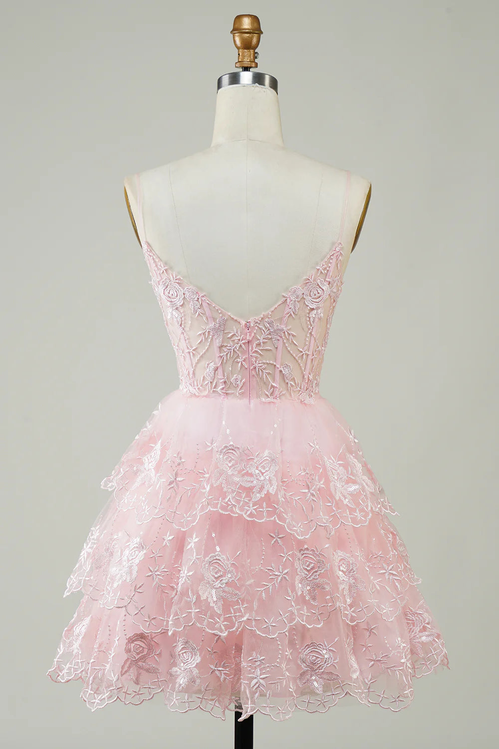 Sparkly Spaghetti Straps Sequins Tiered Homecoming Dress