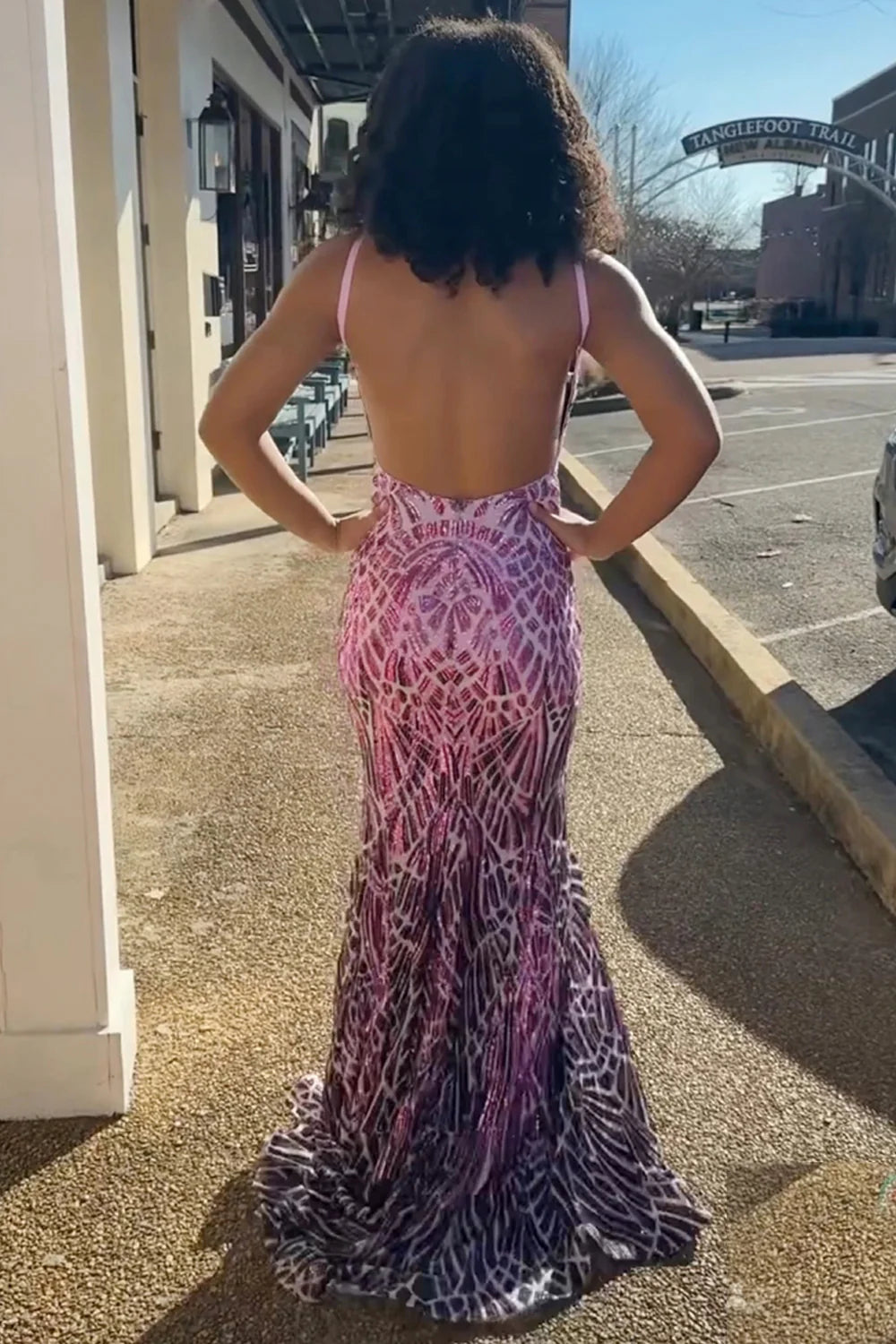 Mermaid Spaghetti Straps Sparkly Sequin Purple Long Prom Dress
