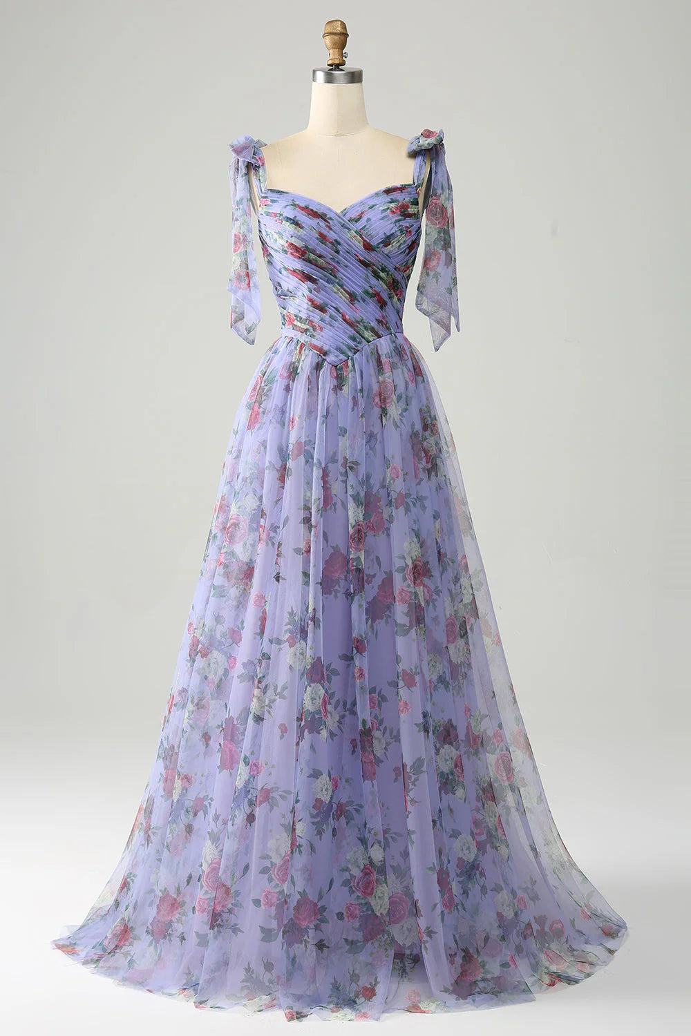 A-Line Printed Adjustable Straps Long Prom Dress