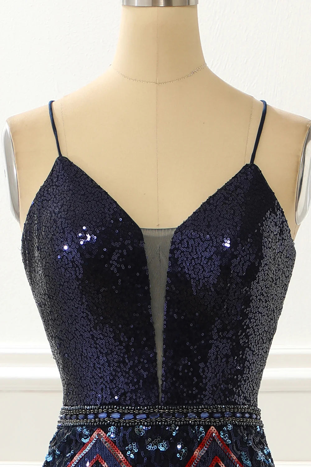 Spaghetti Straps Mermaid Navy Prom Dress With Criss Cross Back