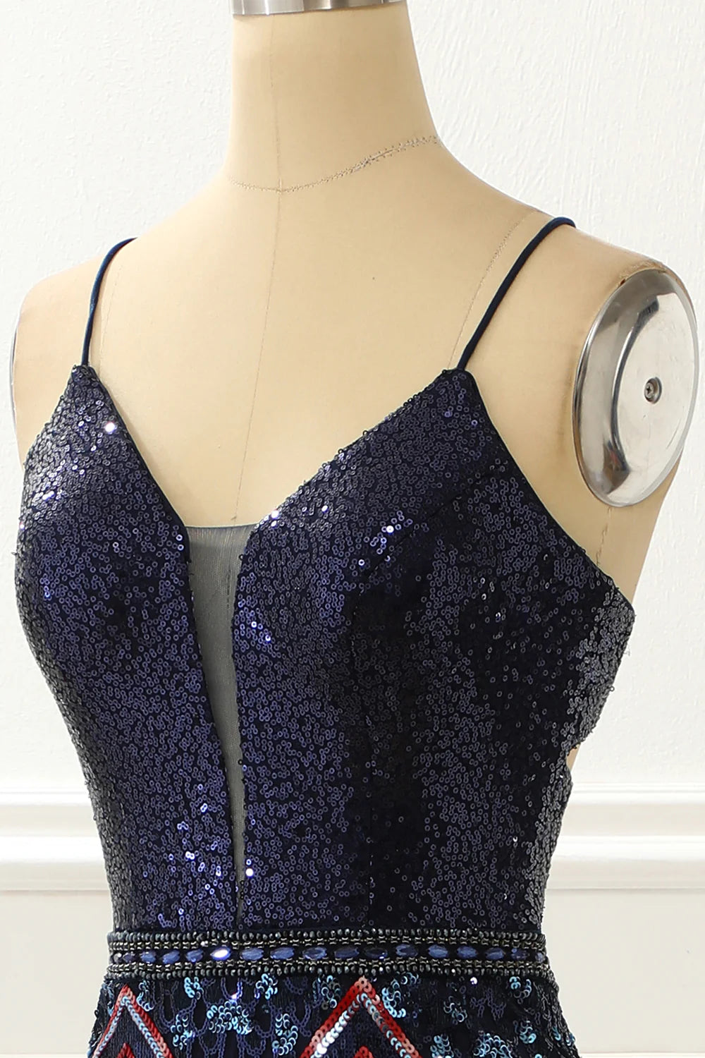 Spaghetti Straps Mermaid Navy Prom Dress With Criss Cross Back