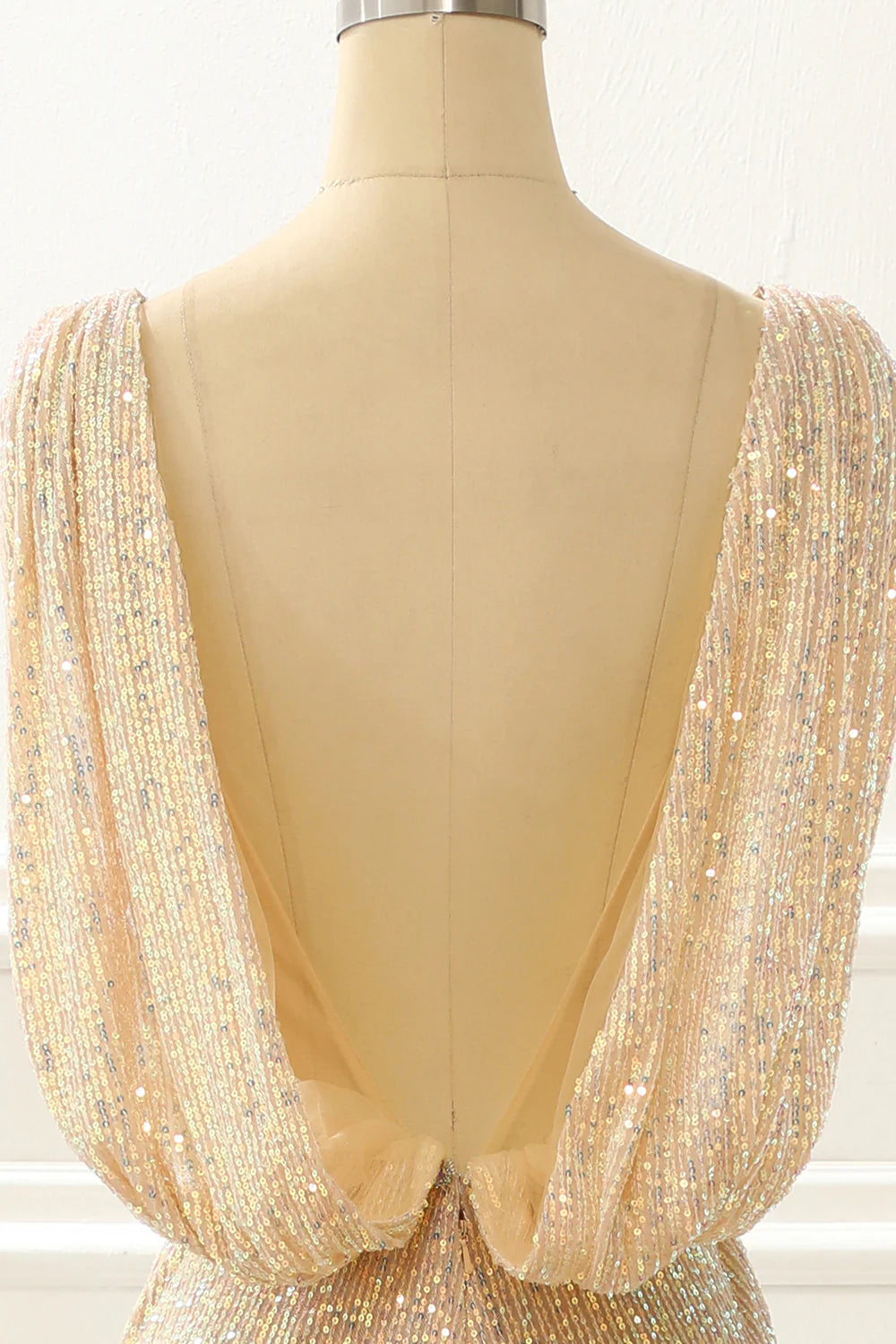 Sequins Long Champagne Prom Dress With Slit
