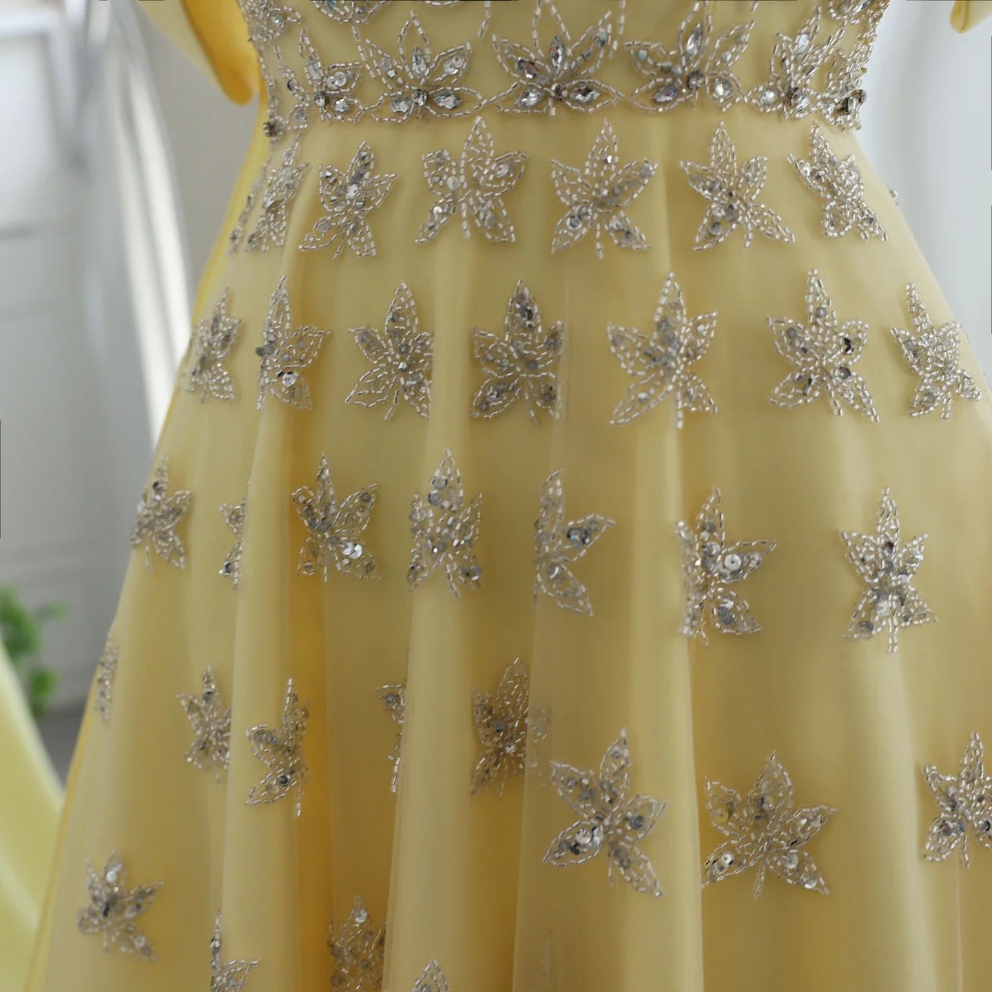 Yellow Satin Evening Gown Off-the-Shoulder With Train Sleeveless Prom Dress