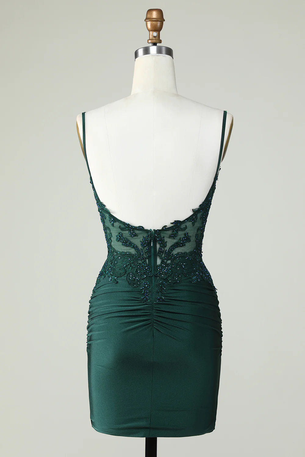 Dark Green Spaghetti Straps Corset Homecoming Dress With Appliques