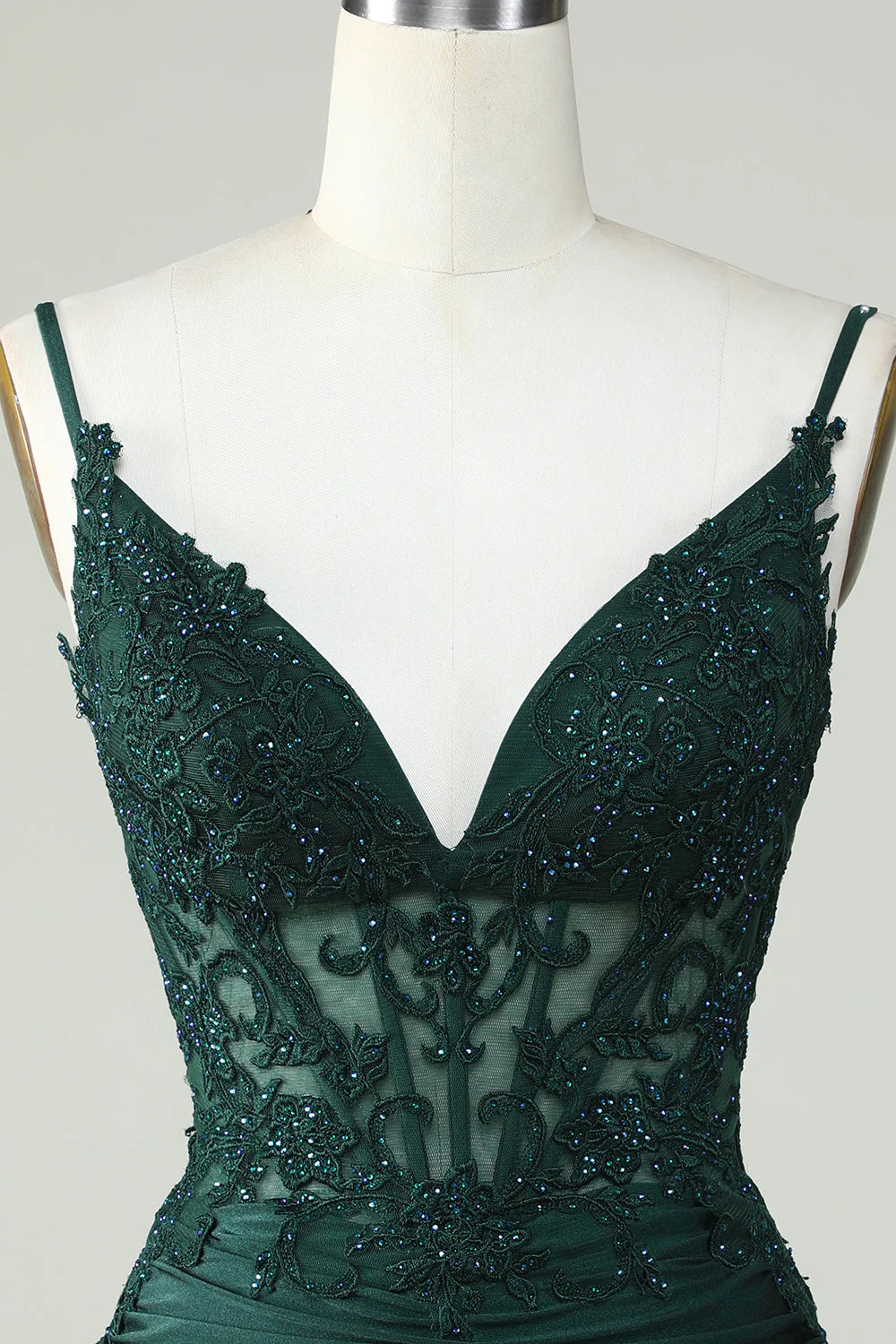 Dark Green Spaghetti Straps Corset Homecoming Dress With Appliques