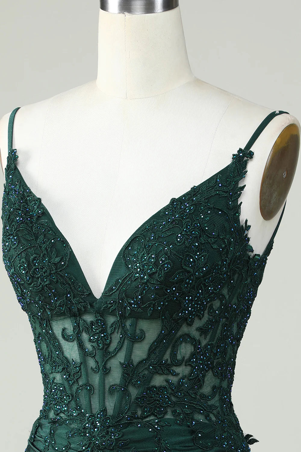 Dark Green Spaghetti Straps Corset Homecoming Dress With Appliques