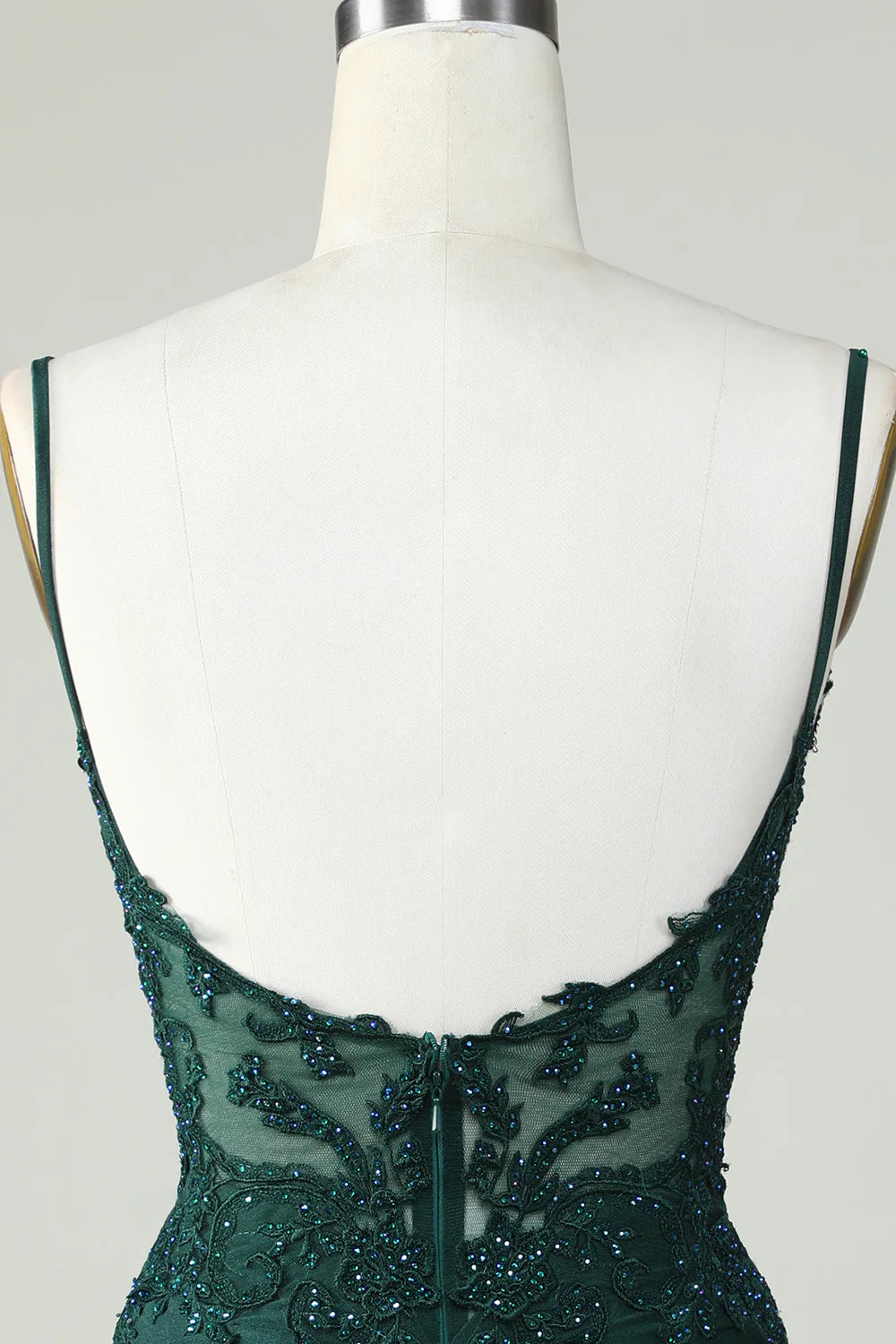 Dark Green Spaghetti Straps Corset Homecoming Dress With Appliques