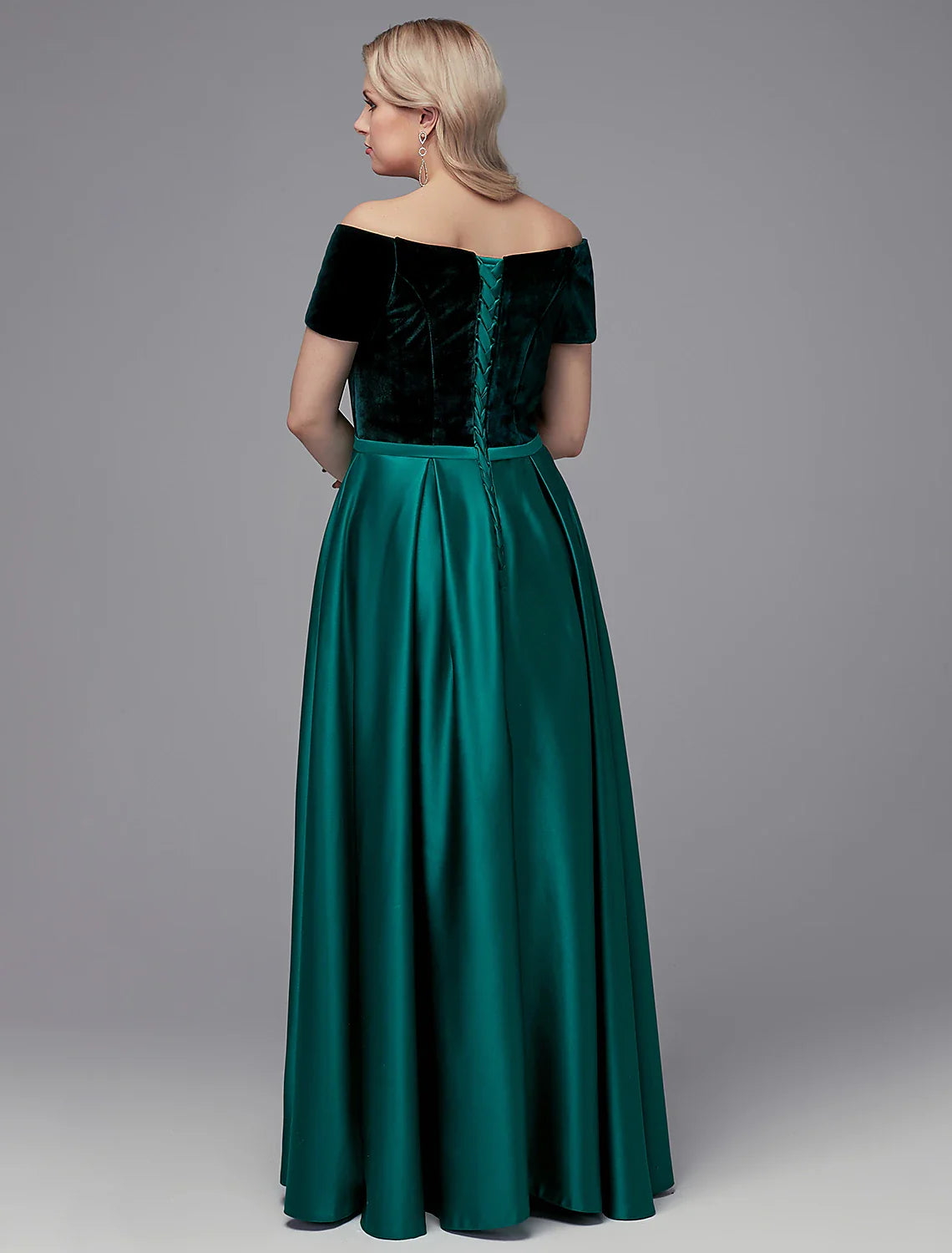 A-Line Evening Dresses Elegant Dress Wedding Guest Formal Evening Floor Length Short Sleeve Off Shoulder Satin with Crystals