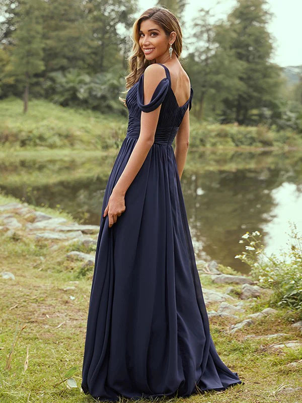A-Line Princess Chiffon Ruched V-neck Sleeveless Bridesmaid Dresses