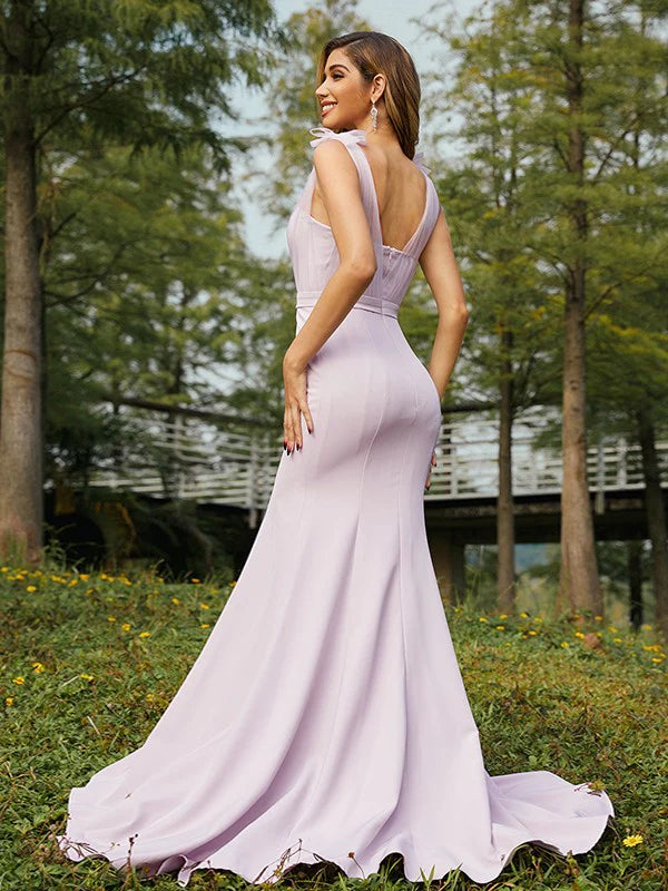 Ruched V-neck Floor-length Sleeveless Bridesmaid Dresses